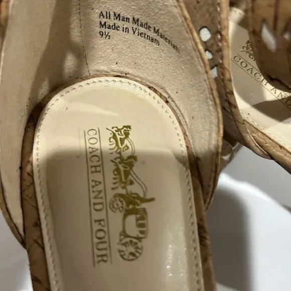 Coach Beige Floral Block Heel Sandals Ankle Strap Sandals Size 9.5 block - Picture 7 of 10